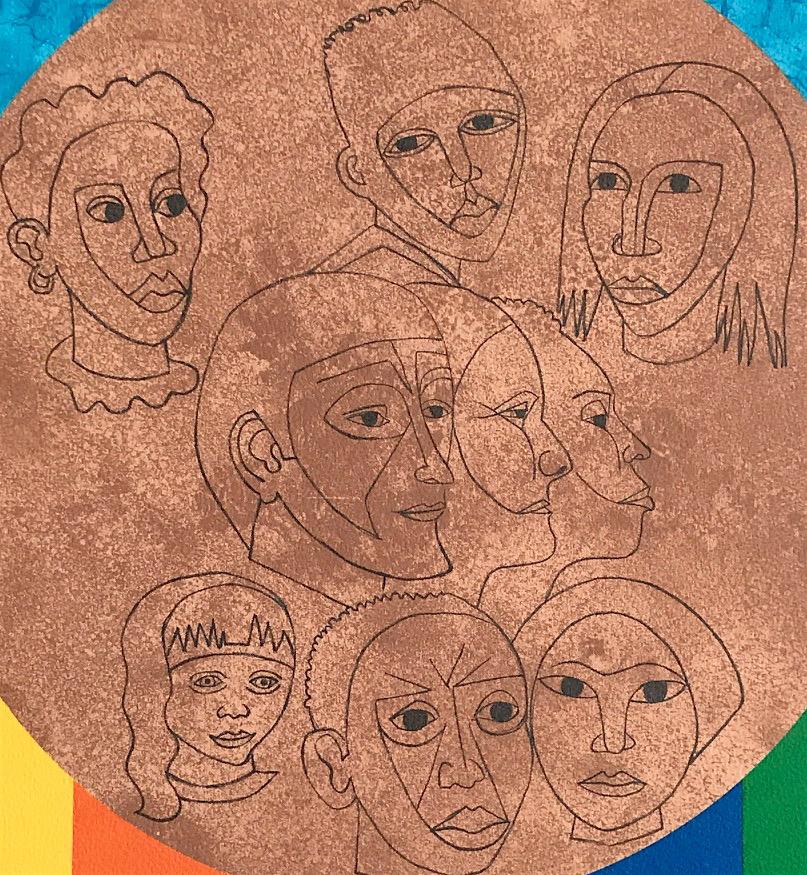 ALL THE PEOPLE Signed Lithograph, For My People-Margaret Walker, Rainbow Faces - Contemporary Print by Elizabeth Catlett