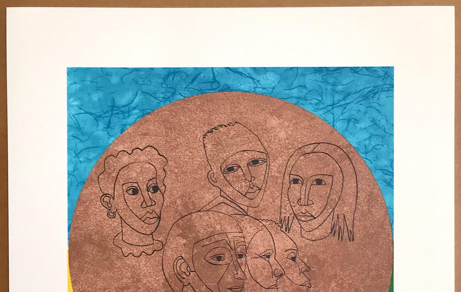 ALL THE PEOPLE Signed Lithograph, For My People-Margaret Walker, Rainbow Faces For Sale 1