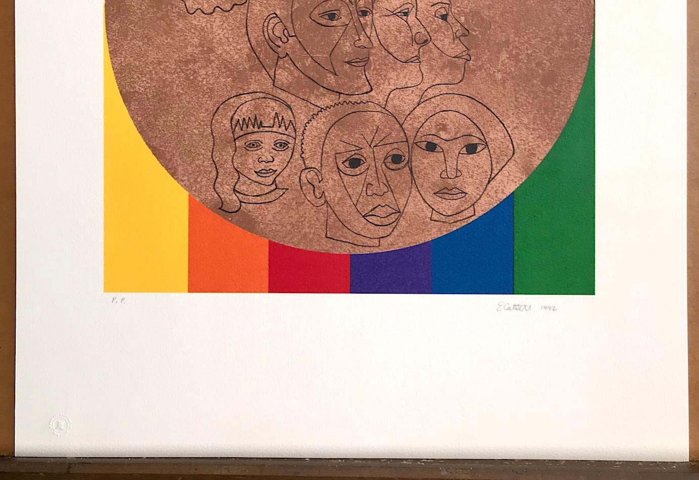 ALL THE PEOPLE Litografia firmata, Per la mia gente-Margaret Walker, Facce d'arcobaleno in vendita 2