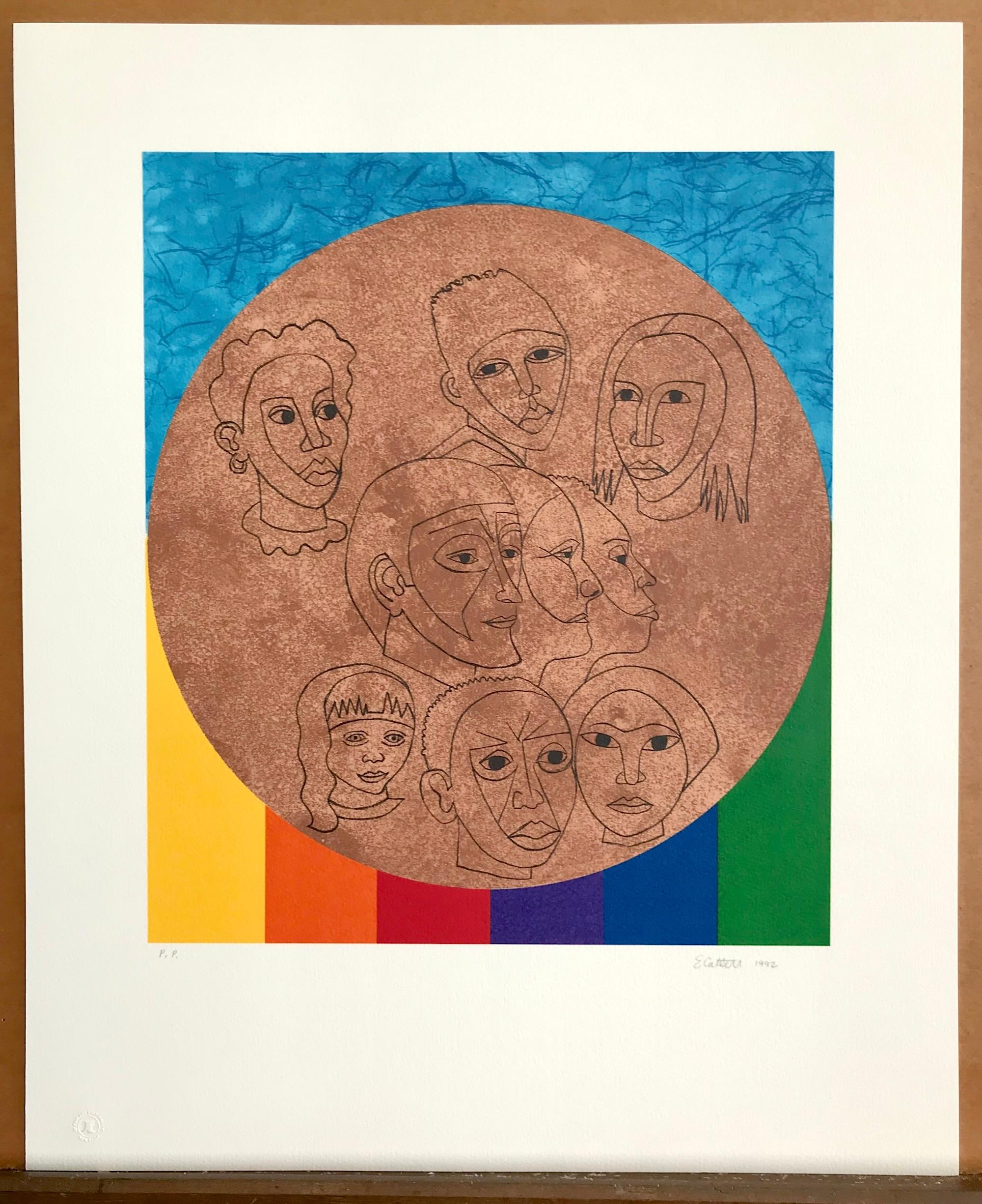 ALL THE PEOPLE Signed Lithograph, For My People-Margaret Walker, Rainbow Faces For Sale 3
