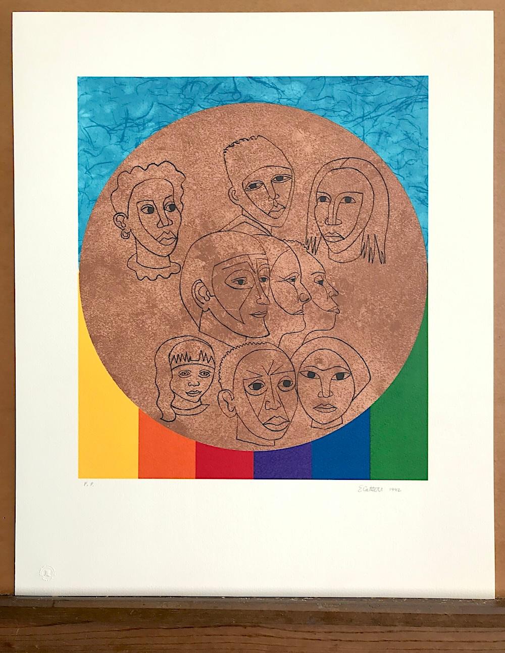 ALL THE PEOPLE Litografia firmata, Per la mia gente-Margaret Walker, Facce d'arcobaleno in vendita 3