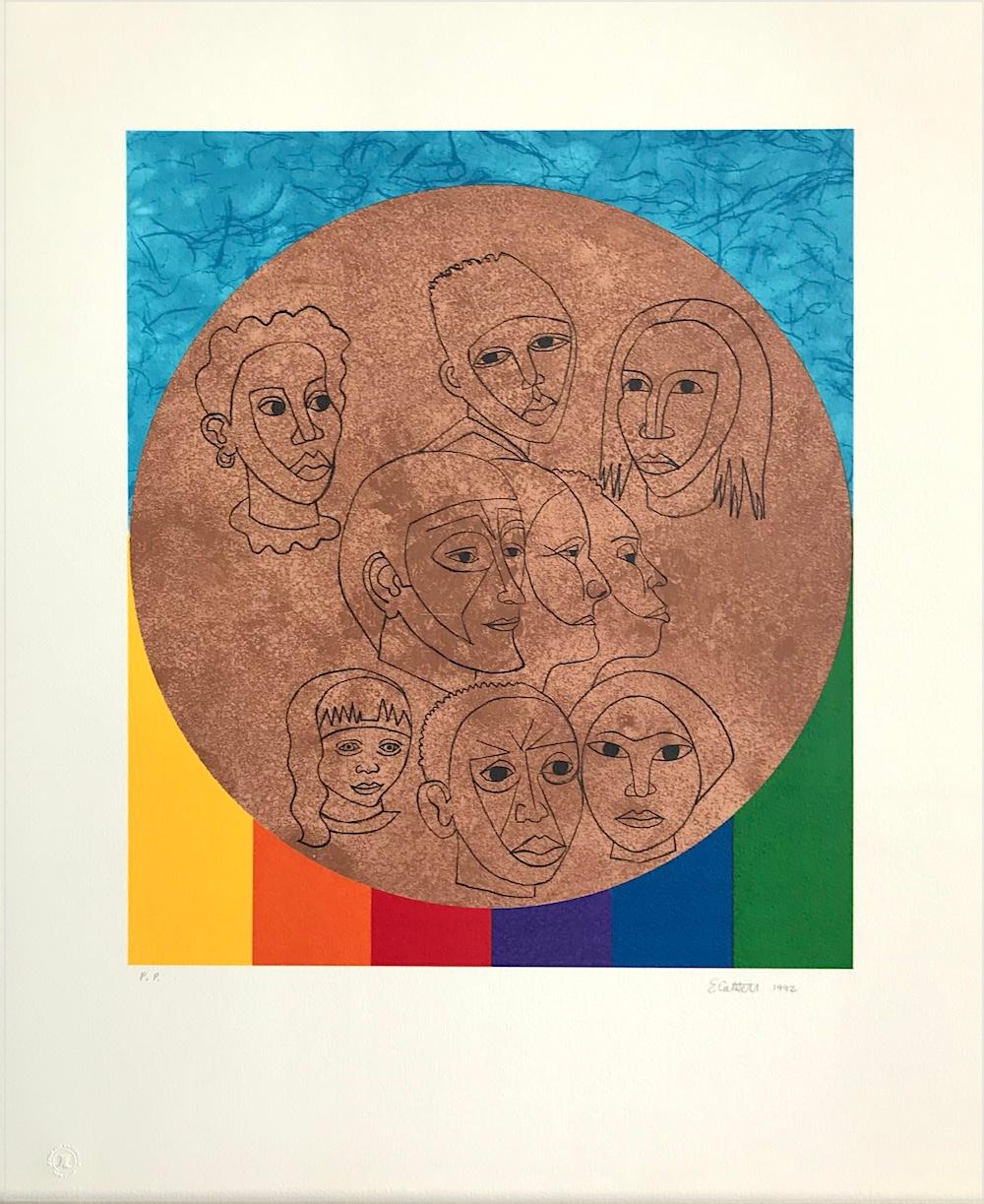 TODA LA GENTE Litografía firmada, Para mi gente-Margaret Walker, Caras de arco iris