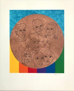 TODA LA GENTE Litografía firmada, Para mi gente-Margaret Walker, Caras de arco iris