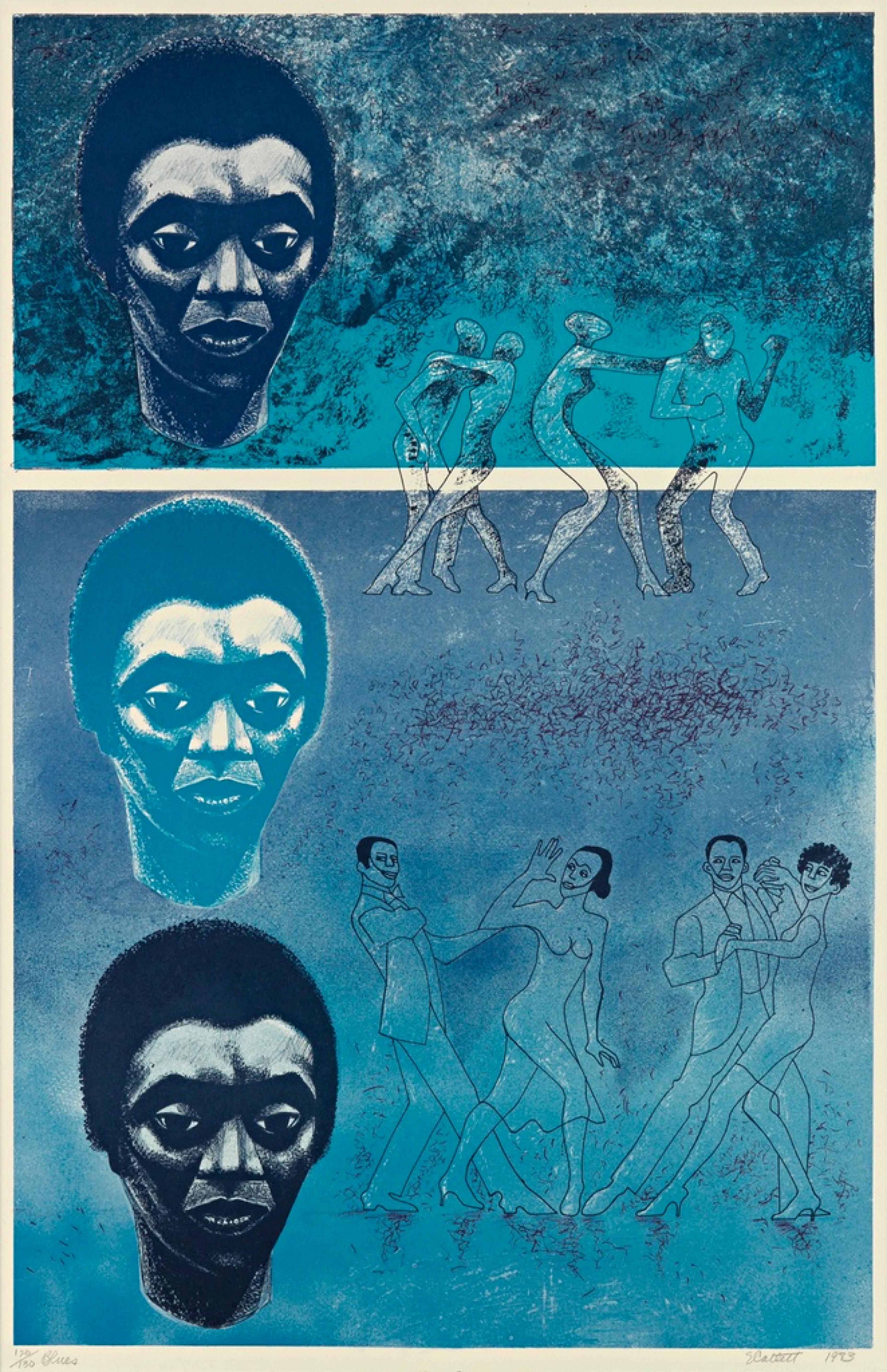 Blues, litografía firmada/N de edición limitada, afamado artista afroamericano Enmarcado - Print de Elizabeth Catlett