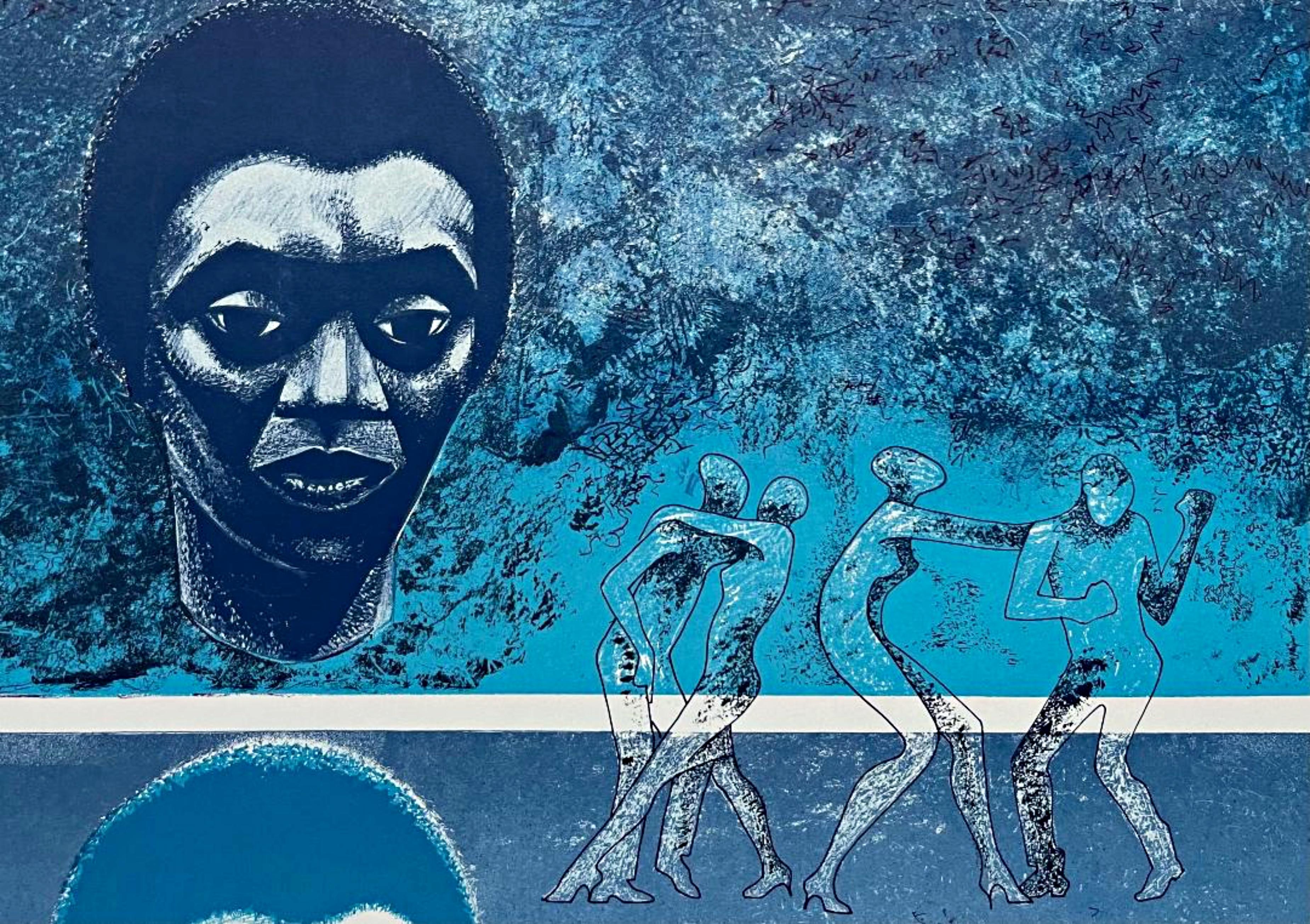 Blues, litografía firmada/N de edición limitada, afamado artista afroamericano Enmarcado en venta 2