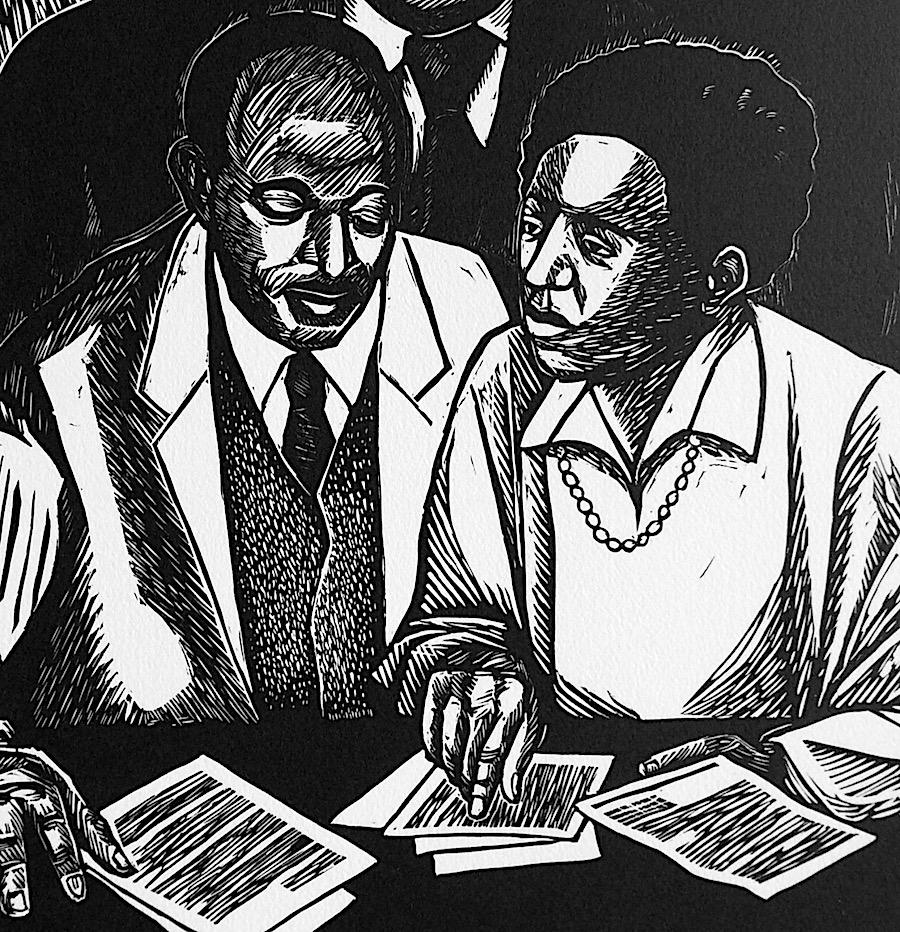 CRUSADERS FOR JUSTICE Signed Linocut Portrait, Thurgood Marshall, Civil Rights - Print by Elizabeth Catlett