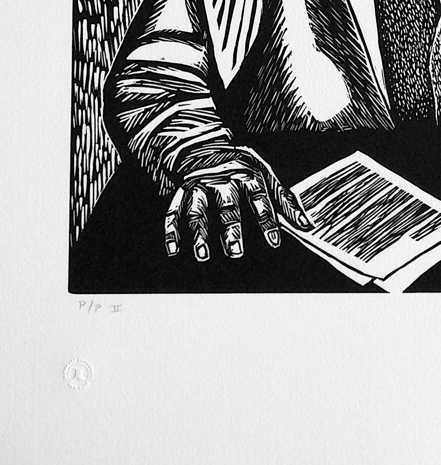 CRUSADORES POR LA JUSTICIA Retrato linograbado firmado, Thurgood Marshall, Derechos civiles - Print Contemporáneo de Elizabeth Catlett