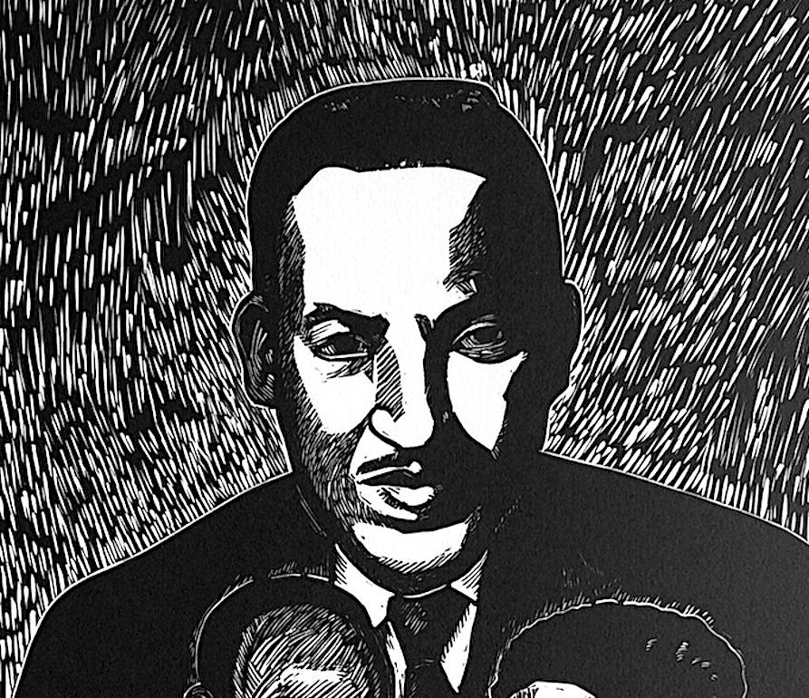 CRUSADORES POR LA JUSTICIA Retrato linograbado firmado, Thurgood Marshall, Derechos civiles en venta 1