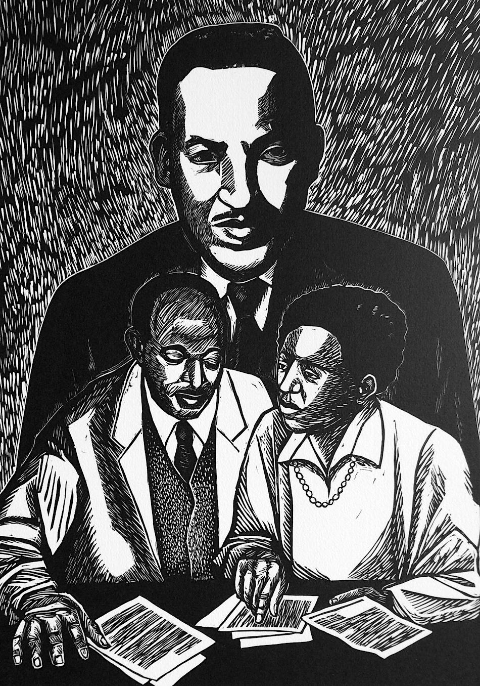 CRUSADORES POR LA JUSTICIA Retrato linograbado firmado, Thurgood Marshall, Derechos civiles en venta 2