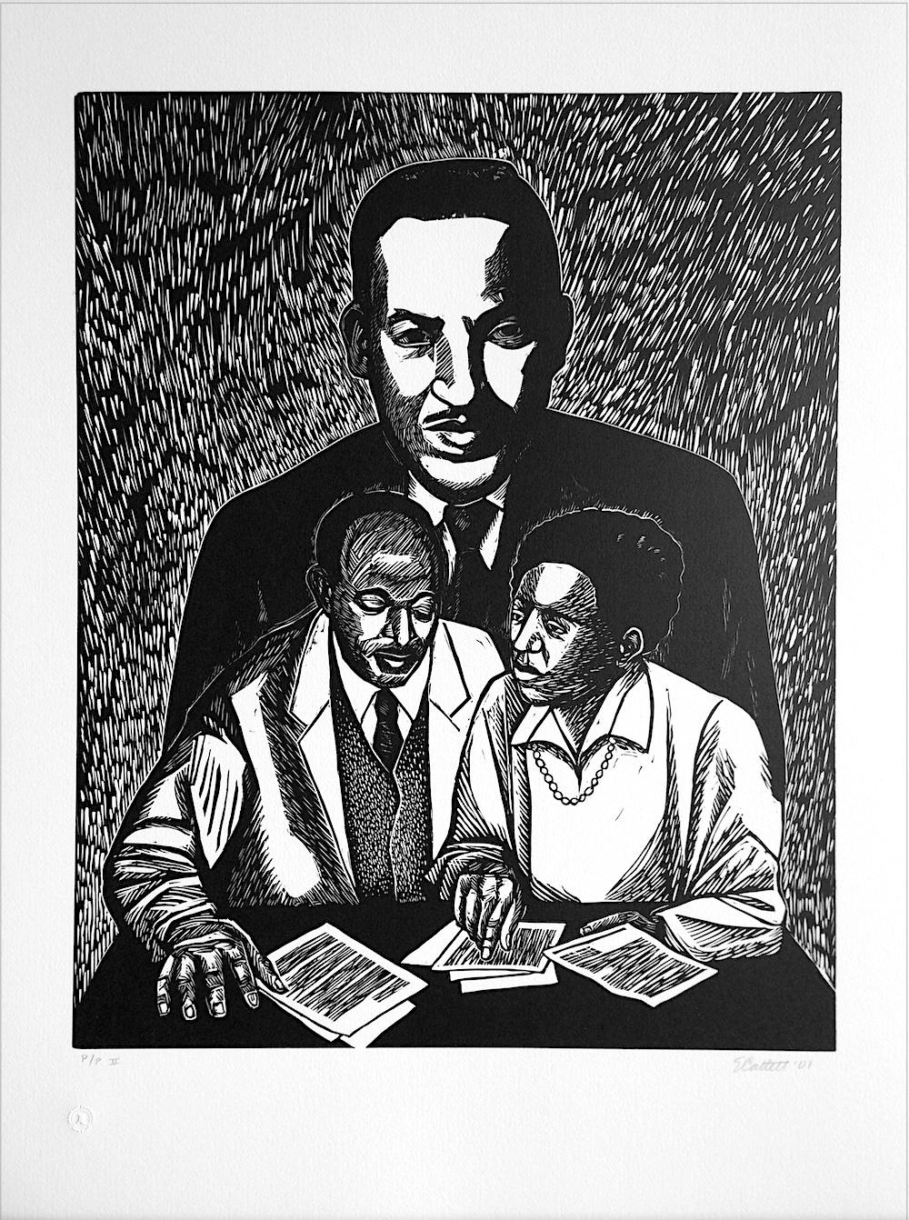 CRUSADORES POR LA JUSTICIA Retrato linograbado firmado, Thurgood Marshall, Derechos civiles en venta 3