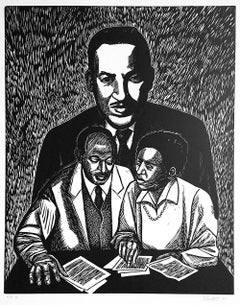 CRUSADERS FOR JUSTICE Signed Linocut Portrait, Thurgood Marshall, Civil Rights