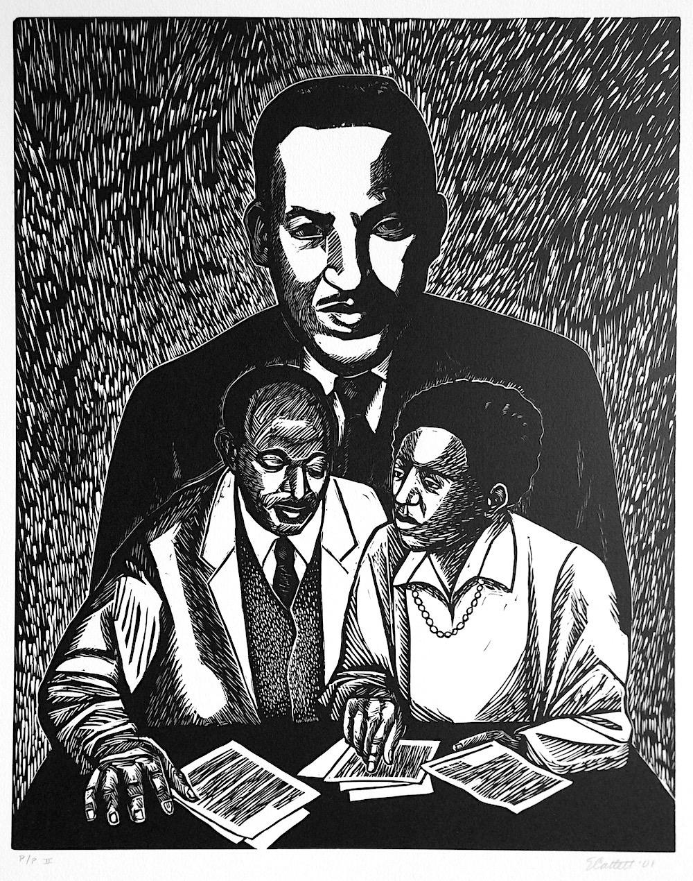 CRUSADORES POR LA JUSTICIA Retrato linograbado firmado, Thurgood Marshall, Derechos civiles