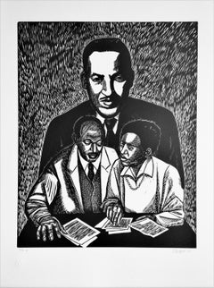 CRUSADERS FOR JUSTICE Signed Linocut Portrait, Thurgood Marshall, Civil Rights