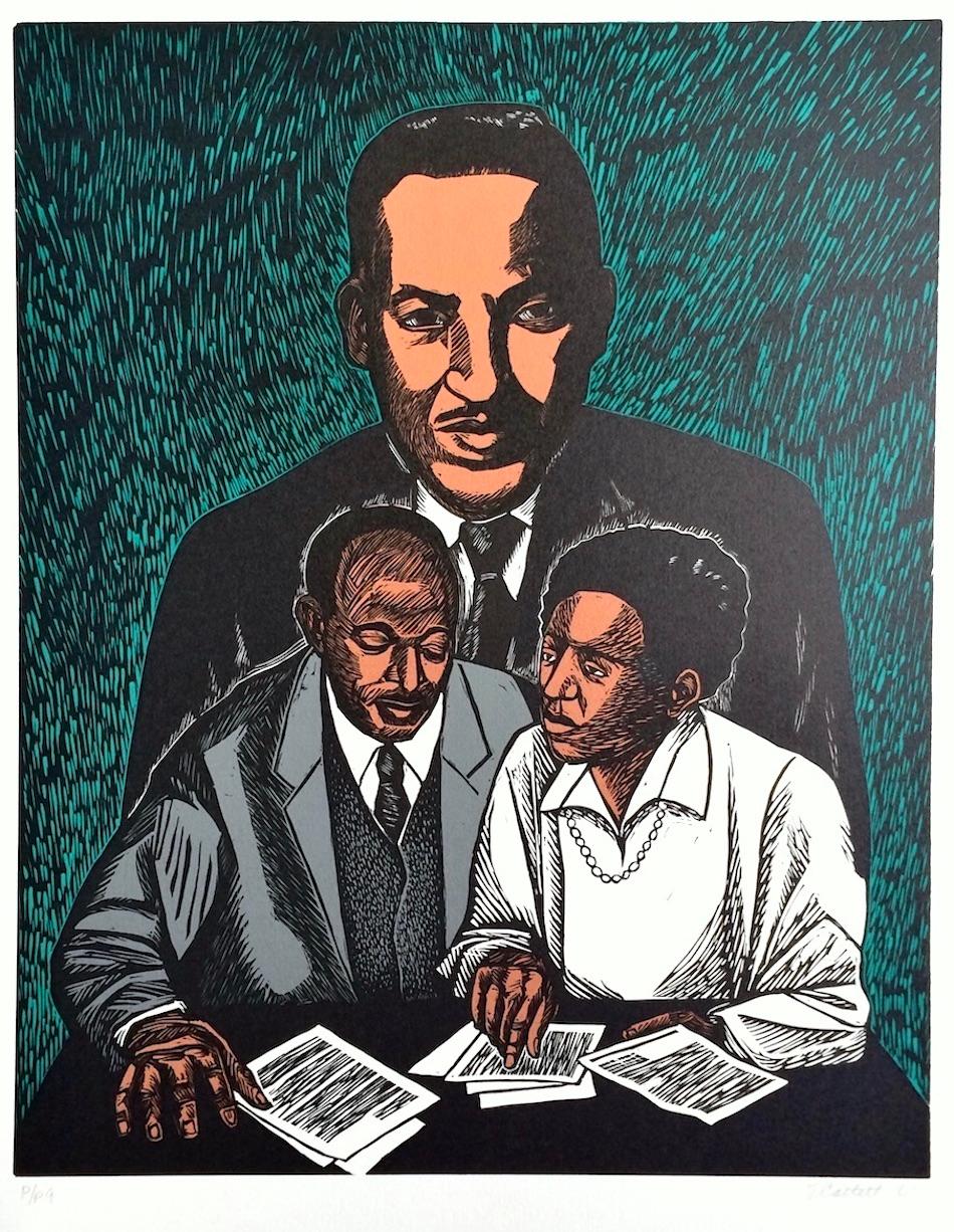 CRUSADERS FOR JUSTICE Signed Linocut, Thurgood Marshall Portrait, Civil Rights - Print by Elizabeth Catlett