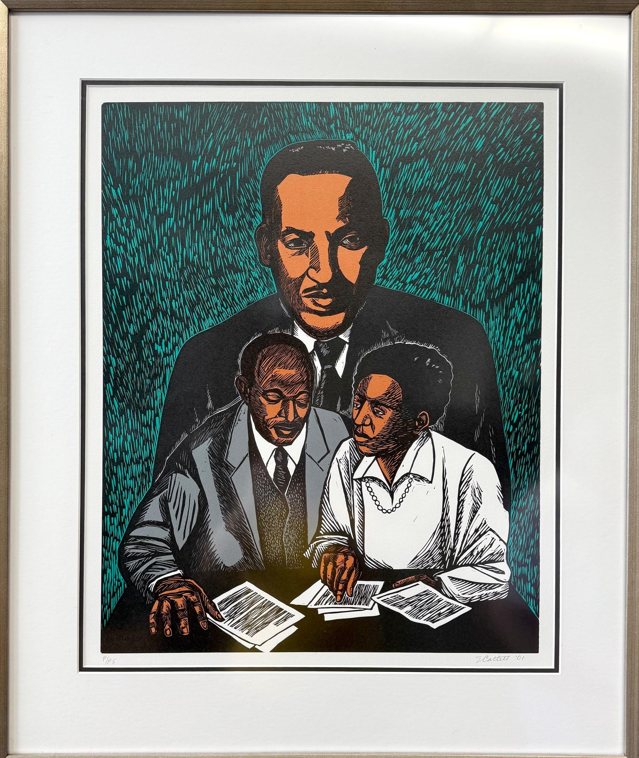 CRUSADERS FOR JUSTICE Signed Linocut, Thurgood Marshall Portrait, Civil Rights - Print by Elizabeth Catlett