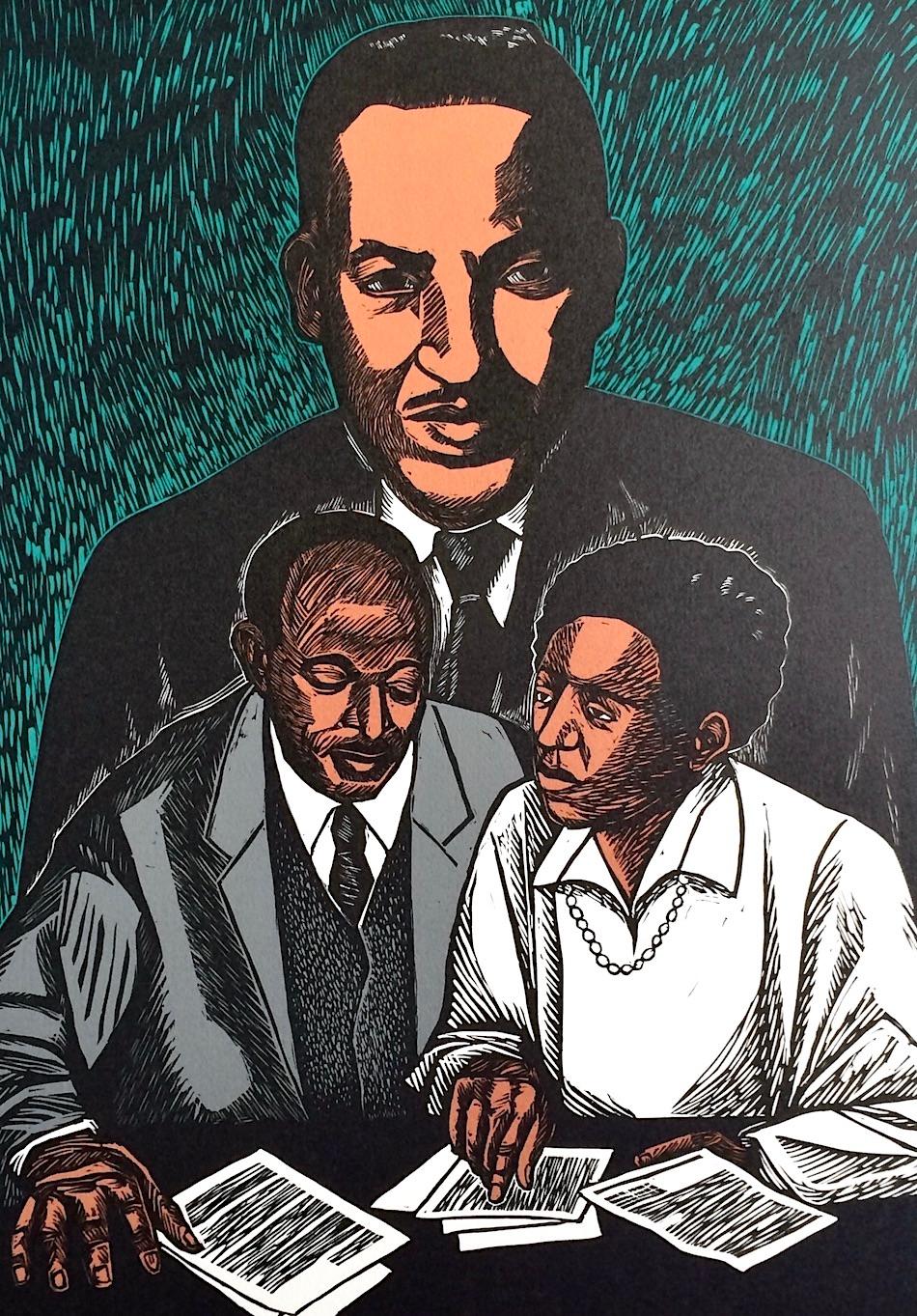 CRUSADERS FOR JUSTICE Signed Linocut, Thurgood Marshall Portrait, Civil Rights - Contemporary Print by Elizabeth Catlett