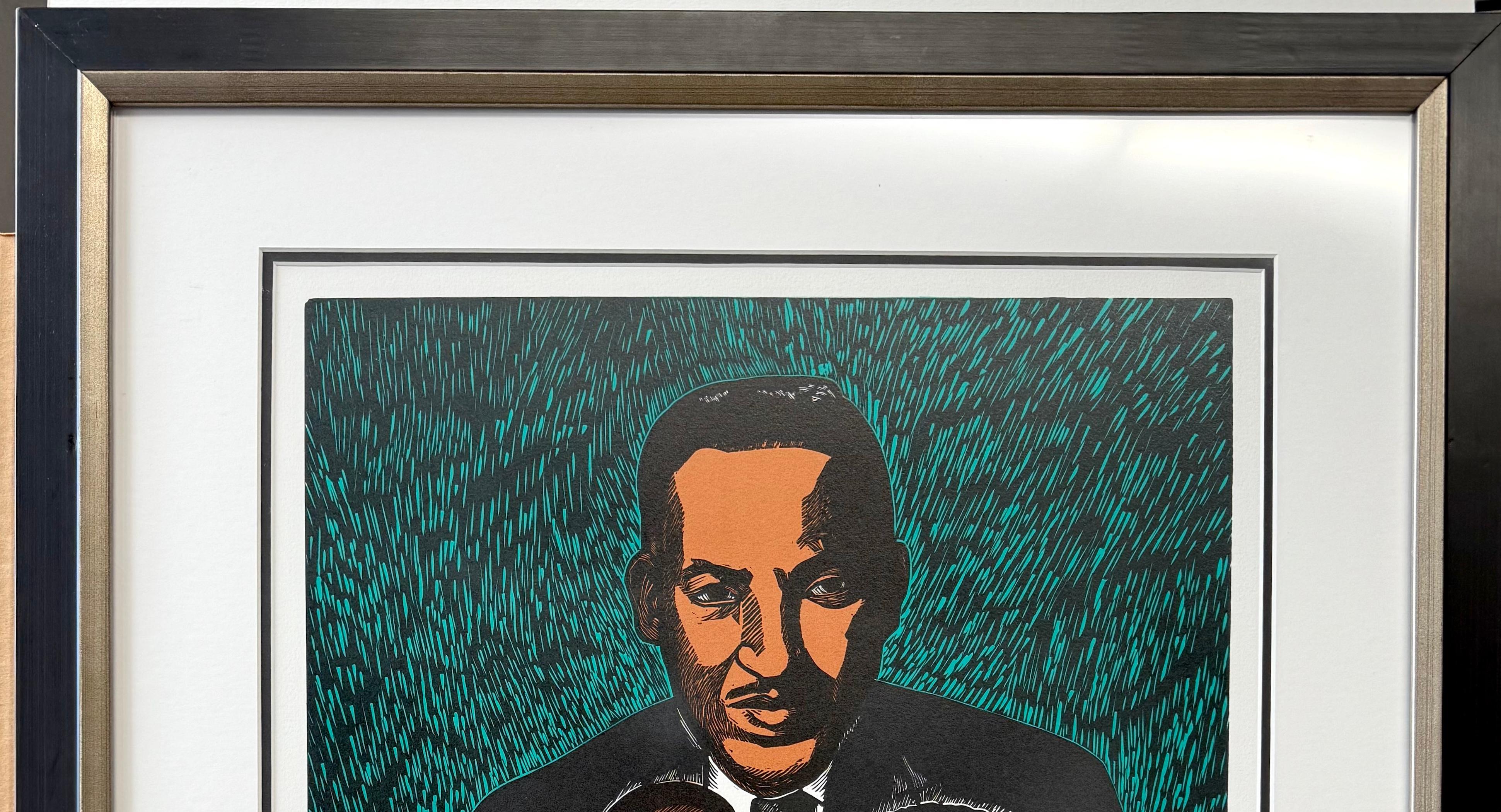 CRUSADERS FOR JUSTICE Signed Linocut, Thurgood Marshall Portrait, Civil Rights - Black Portrait Print by Elizabeth Catlett