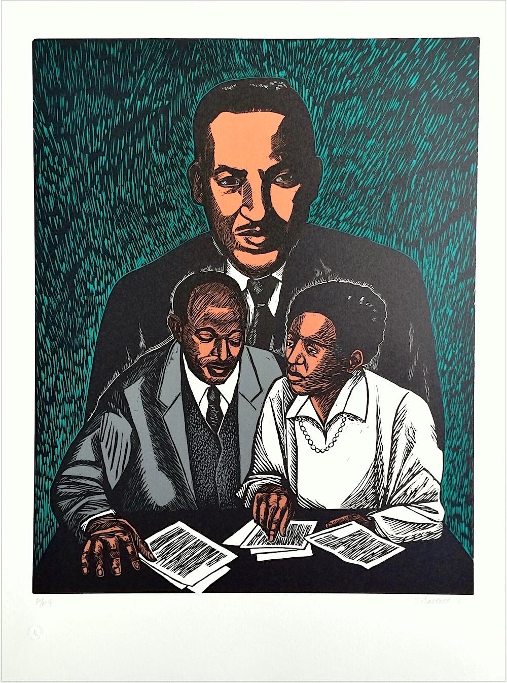 CRUSADERS FOR JUSTICE Signed Linocut, Thurgood Marshall Portrait, Civil Rights For Sale 1