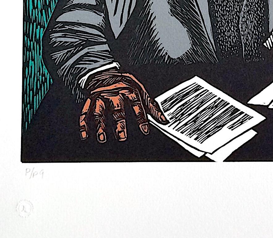 CRUSADERS FOR JUSTICE Signed Linocut, Thurgood Marshall Portrait, Civil Rights - Black Interior Print by Elizabeth Catlett