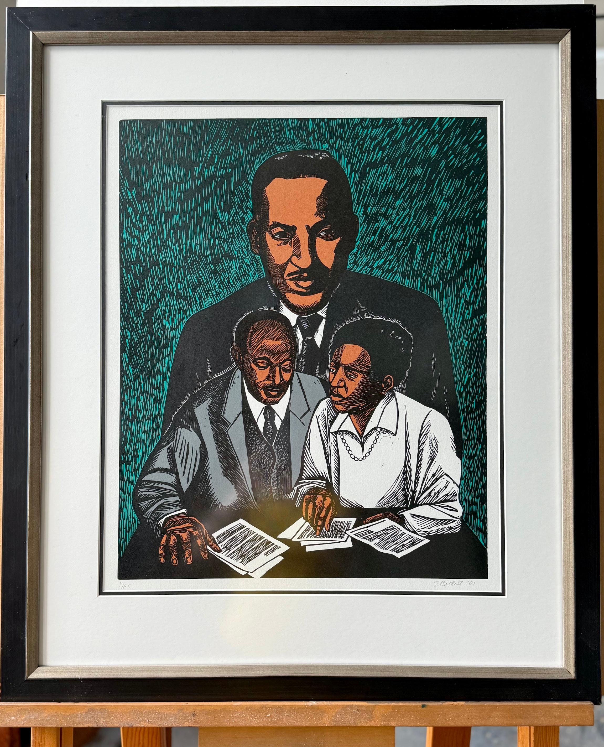 CRUSADERS FOR JUSTICE Signed Linocut, Thurgood Marshall Portrait, Civil Rights For Sale 3