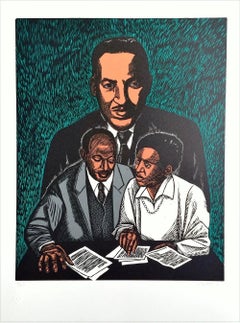 CRUSADERS FOR JUSTICE Signed Linocut, Thurgood Marshall Portrait, Civil Rights