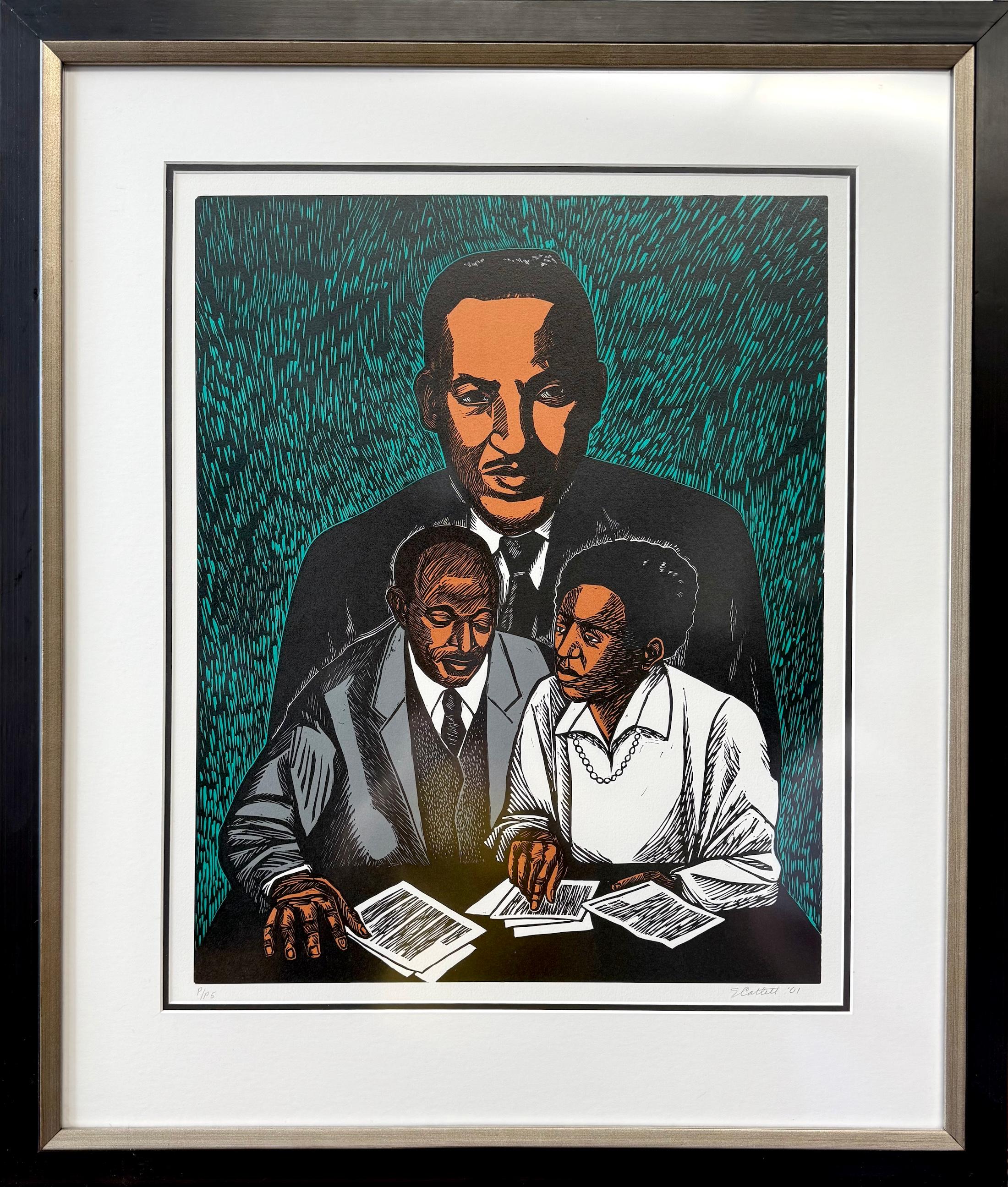Elizabeth Catlett Portrait Print - CRUSADERS FOR JUSTICE Signed Linocut, Thurgood Marshall Portrait, Civil Rights