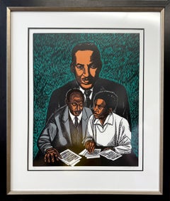 CRUSADERS FOR JUSTICE Signed Linocut, Thurgood Marshall Portrait, Civil Rights