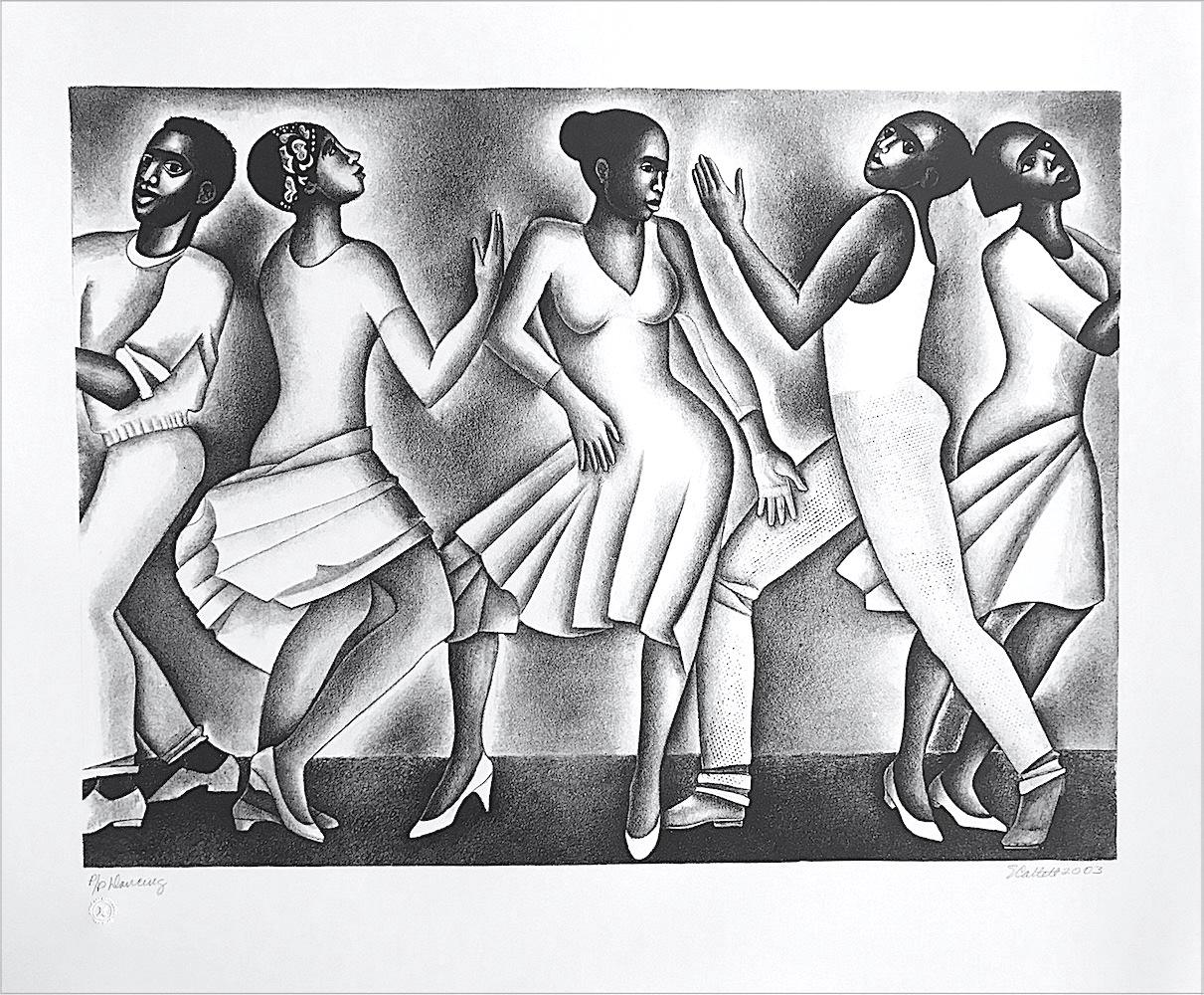 DANCING II, Litografia firmata, Ritratto di danza uomo-donna, Cultura nera - Portrait Print Grigio di Elizabeth Catlett