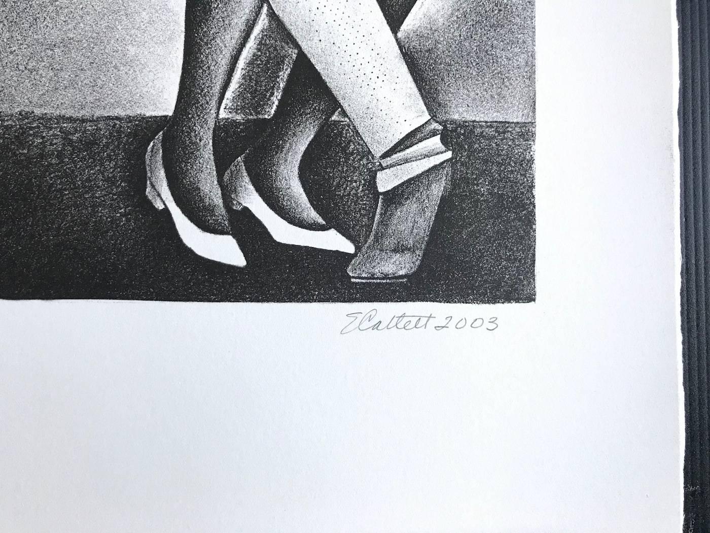 DANCING II, Signed Lithograph, Black and White Dance Portrait, Black Culture - Gray Portrait Print by Elizabeth Catlett