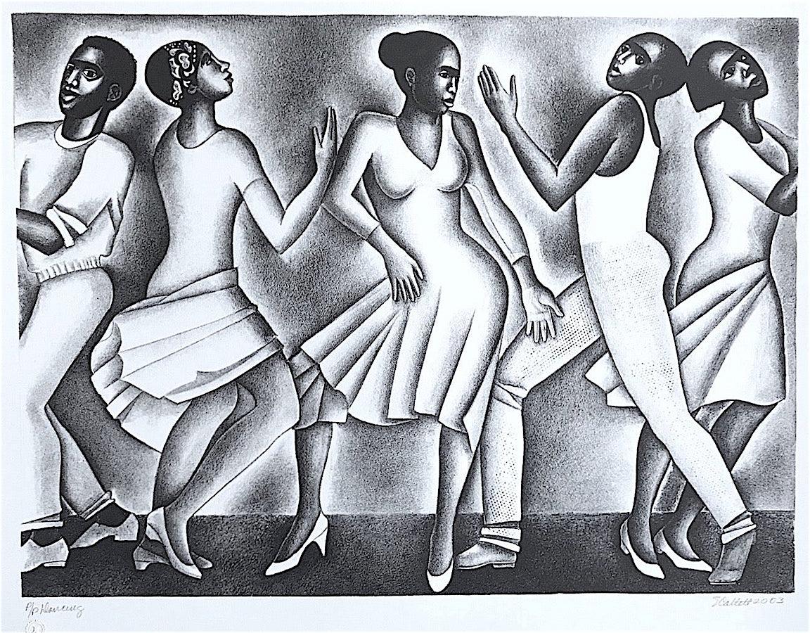 Elizabeth Catlett Portrait Print - DANCING II, Signed Lithograph, Black and White Dance Portrait, Black Culture