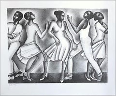 DANCING II, Signed Lithograph, Men Women Dance Portrait, Black Culture