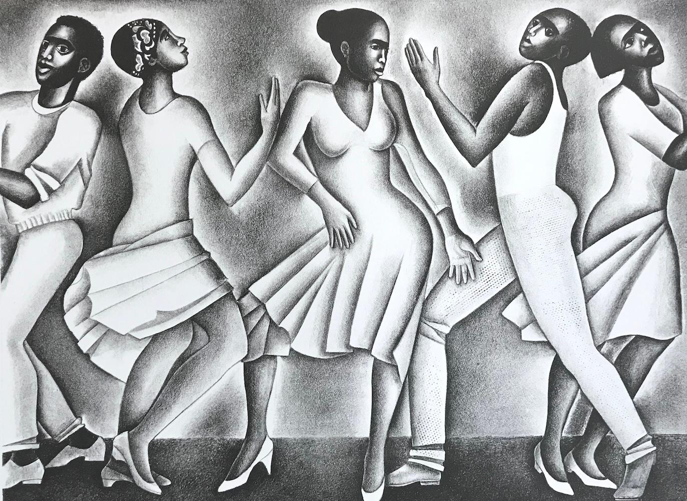 DANCING II, Litografia firmata, Ritratto di danza uomo-donna, Cultura nera - Print di Elizabeth Catlett