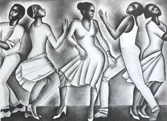 DANCING II, Signed Lithograph, Men Women Dance Portrait, Black Culture