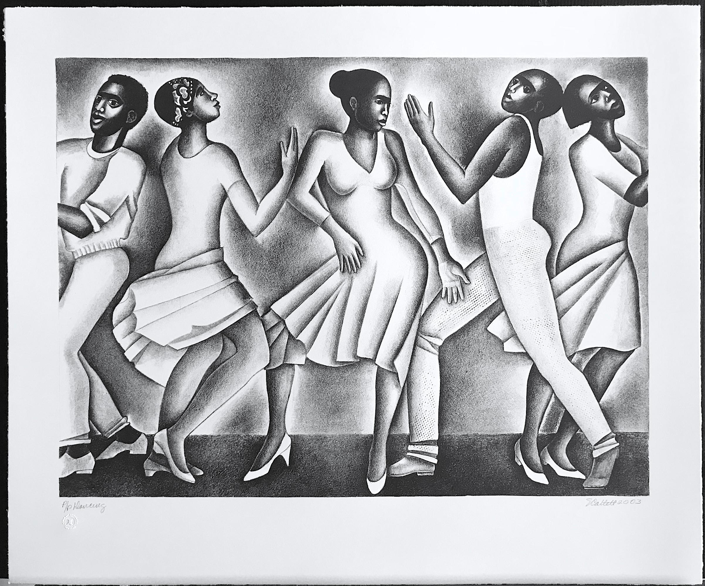 DANCING II, Signed Lithograph, Men Women Dance Portrait, Black Culture For Sale 1