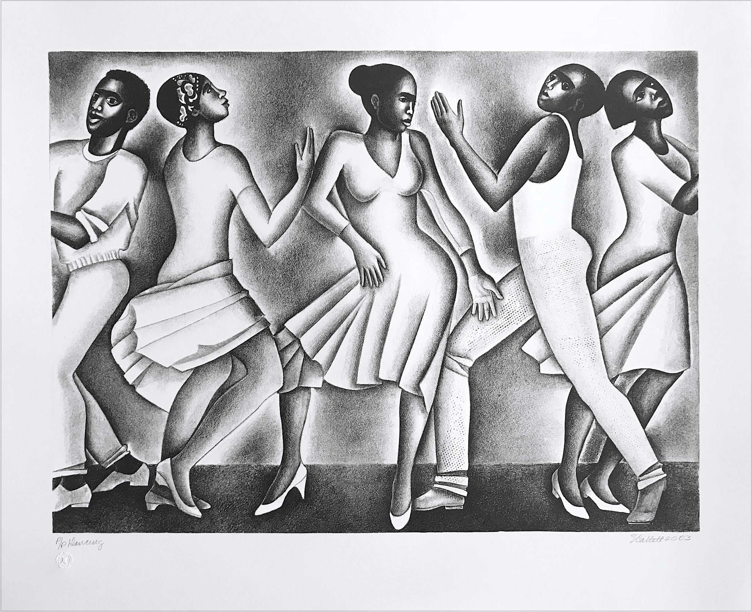 DANCING II, Signed Lithograph, Men Women Dance Portrait, Black Culture
