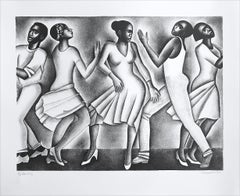 DANCING II, Signed Lithograph, Men Women Dance Portrait, Black Culture