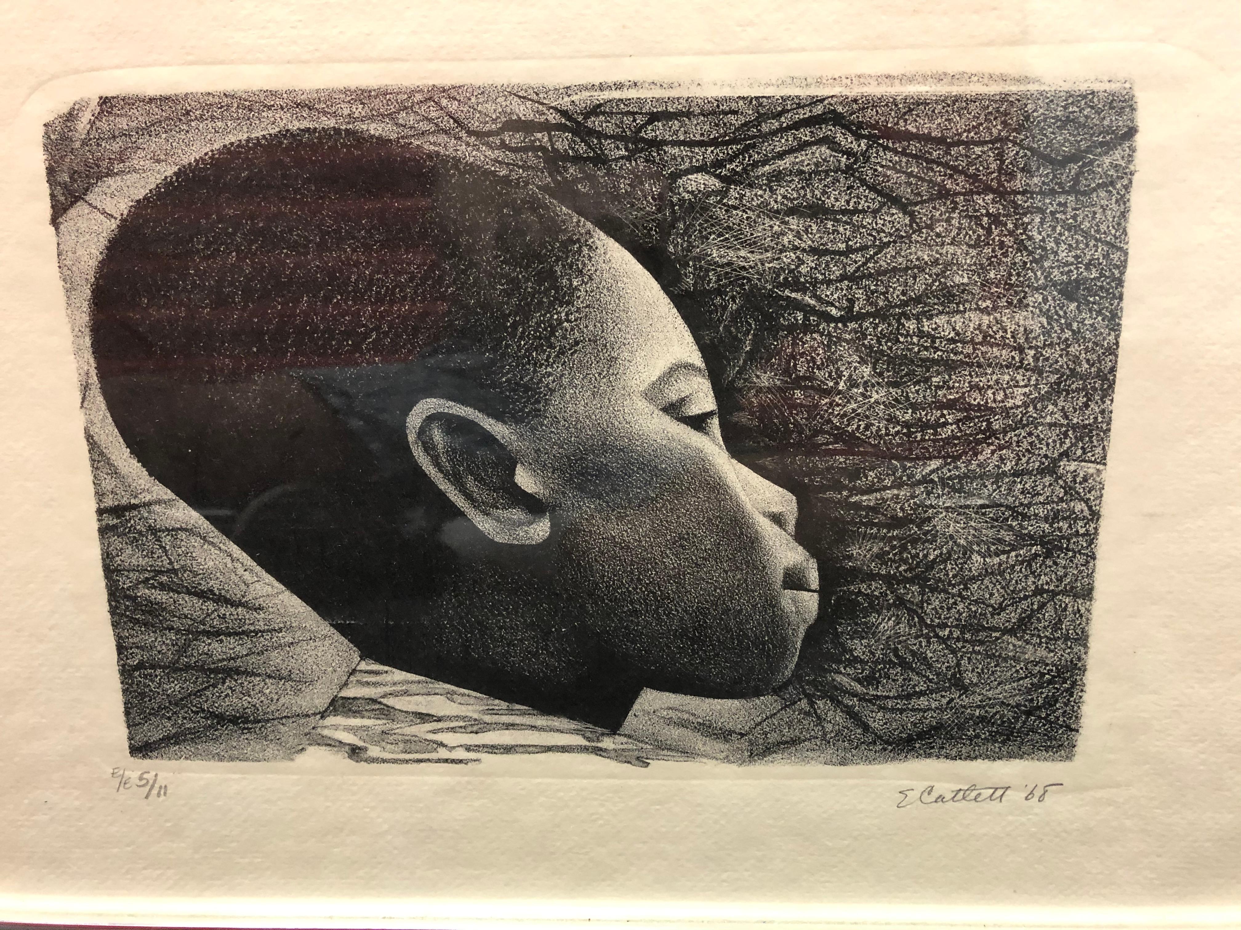 Elizabeth Catlett: 1915-2012. Well listed and very important African American artist. This lithograph is usually titled Negro es Bello or Black is Beautiful, but this is very first state and early edition "EE" before she came up with title.