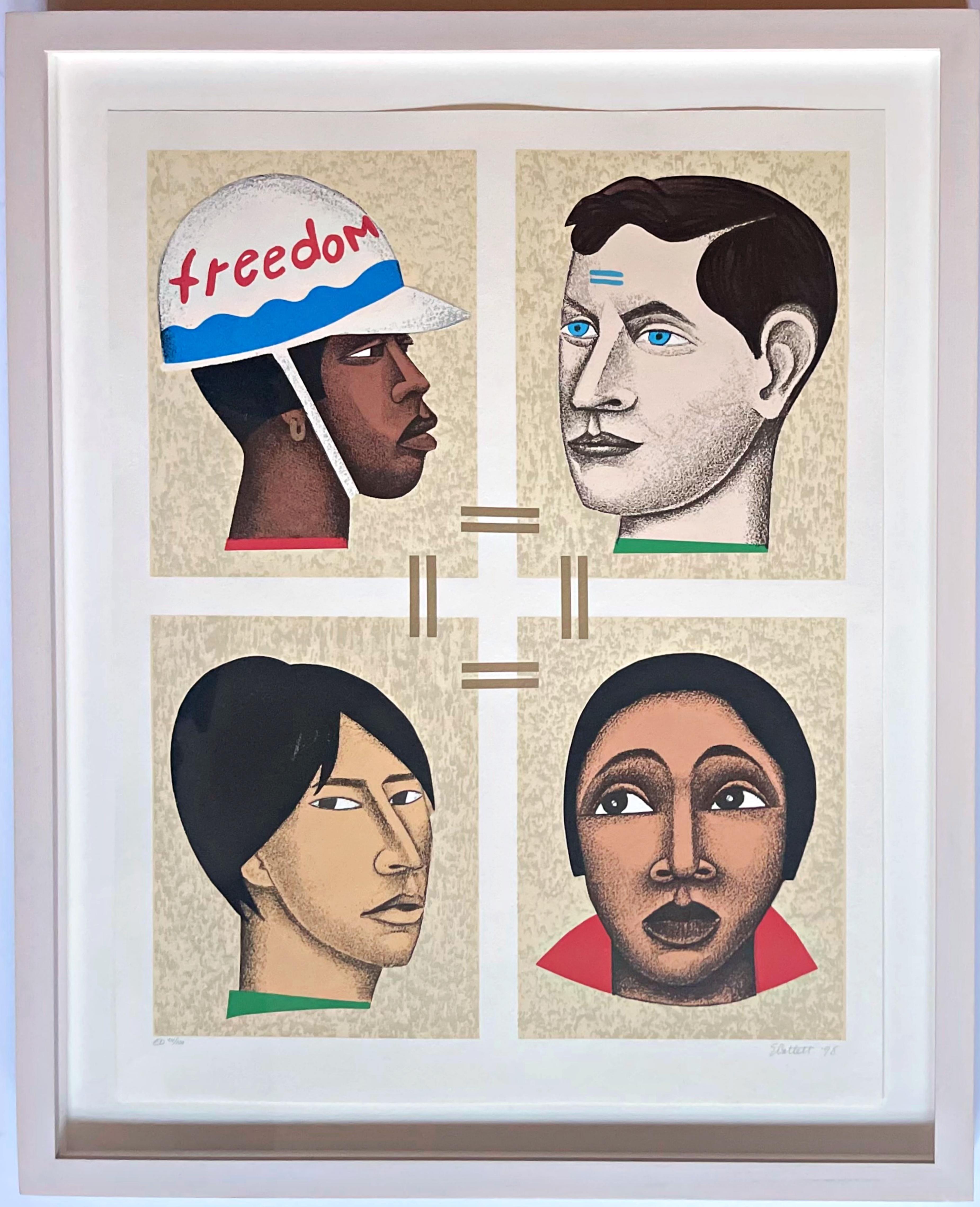 Elizabeth Catlett - Freedom or Slavery, Color Lithograph, signed 24/100, Framed
