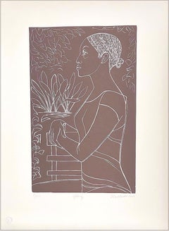 GLORY Signed Linocut, Poetic Female Portrait, Black Woman, White Line Drawing