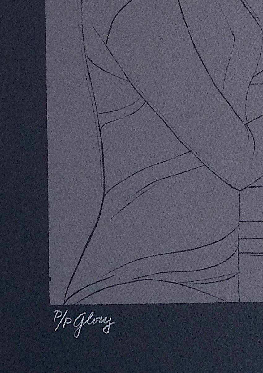 GLORIA Linograbado firmado sobre arcos negros, Retrato de mujer negra de perfil de pie en venta 1