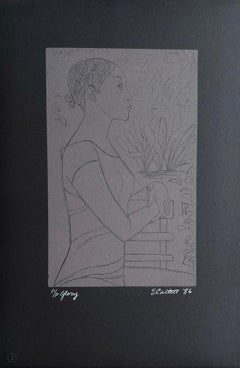 GLORY Signed Linocut Print on Black Arches, Black Woman Profile Portrait