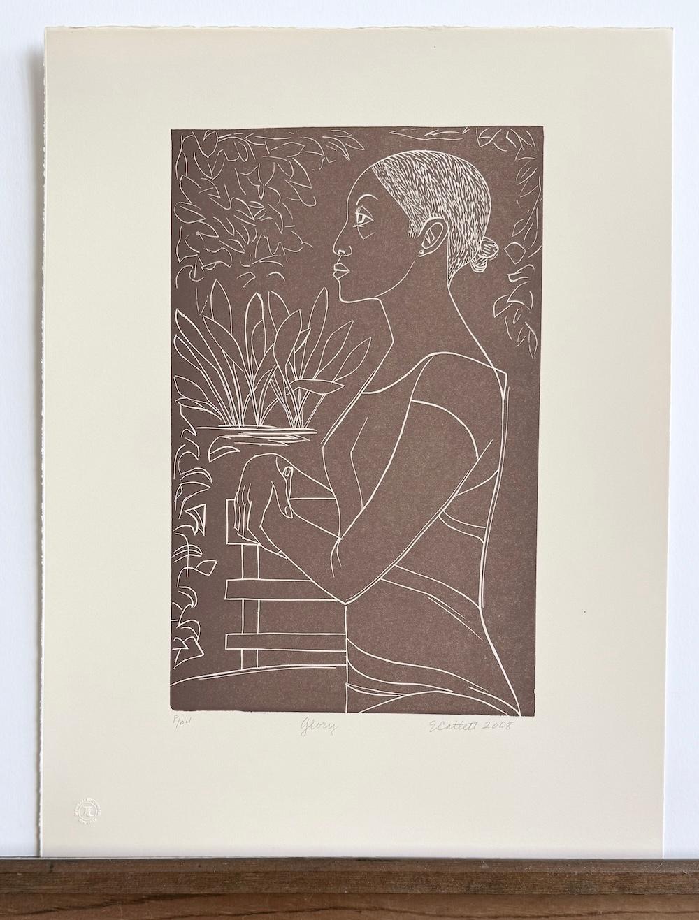GLORIA Linograbado Firmado, Topo Opaco, Papel Topo, Retrato de Perfil Mujer Negra en venta 3