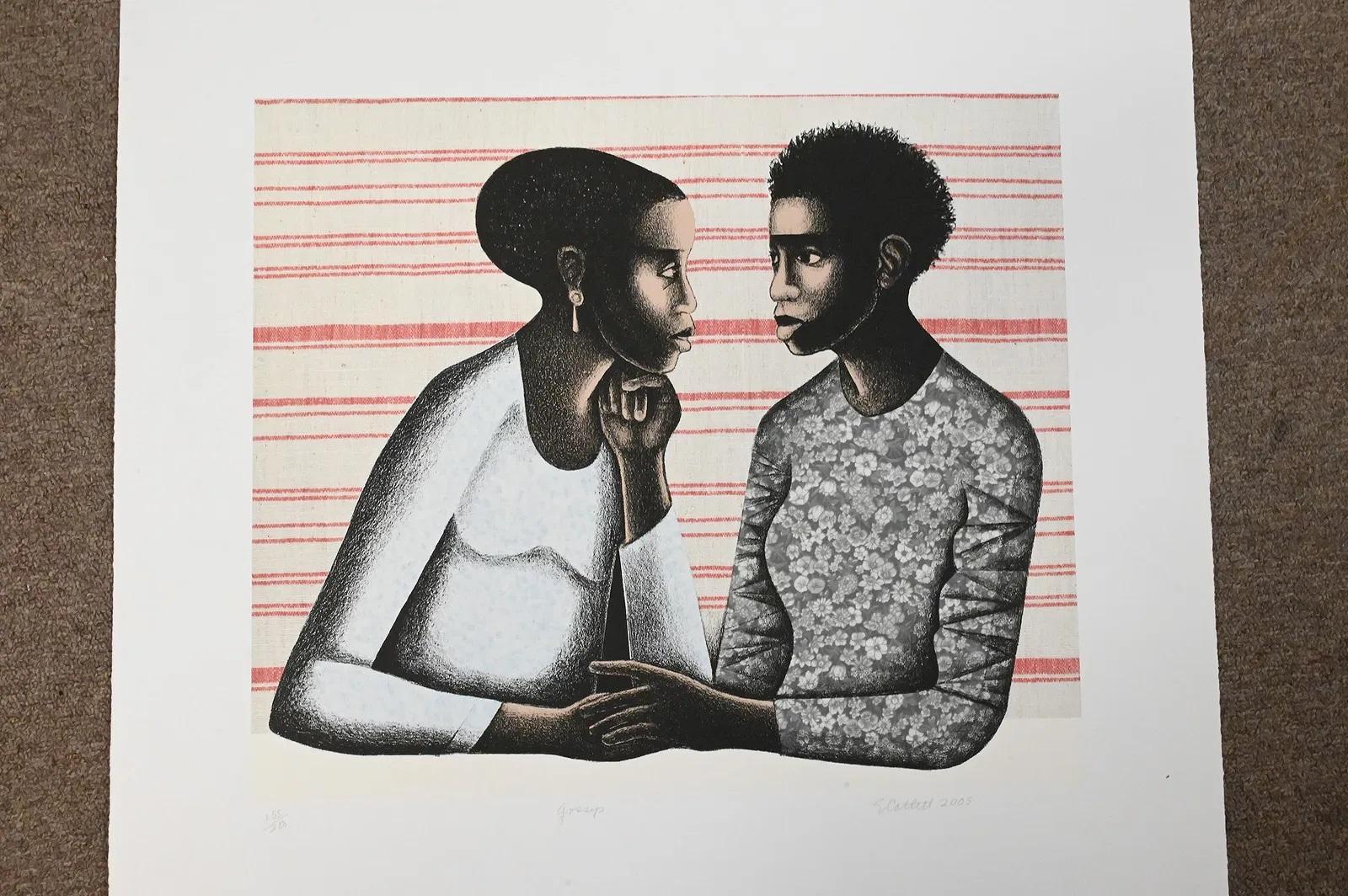 Gossip ' signierte und nummerierte Lithographie von Elizabeth Catlett im Angebot 1