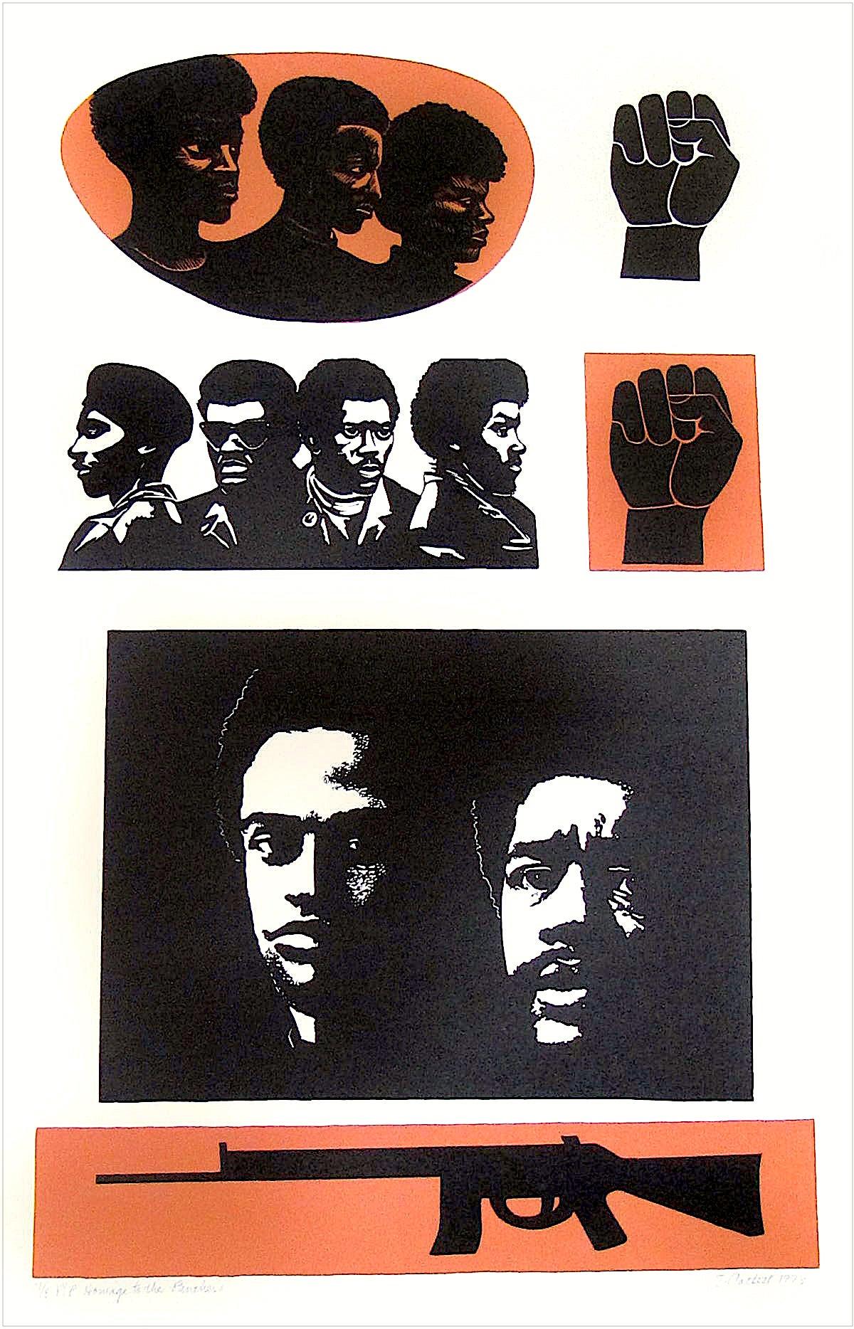 Elizabeth Catlett Portrait Print - HOMAGE TO THE PANTHERS Signed Lithograph Portrait Black Power Movement, Activism