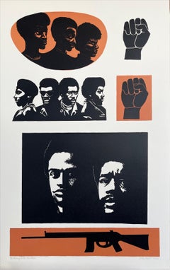 OMAGGIO AI PANTHERS Ritratto litografico firmato Movimento del Potere Nero, Attivismo