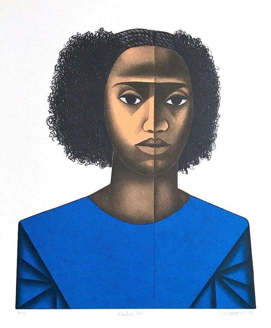 KEISHA M. Hand Drawn Lithograph, Young Black Female Portrait, Afro Hairstyle - Print by Elizabeth Catlett