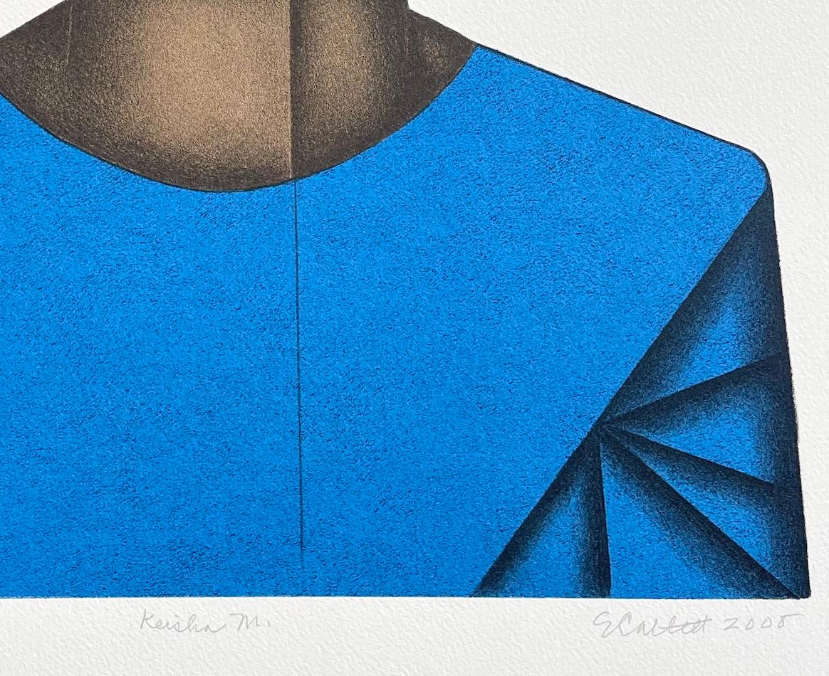 KEISHA M. Litografía Dibujada a Mano, Retrato Joven Mujer Negra, Peinado Afro en venta 1
