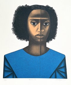 KEISHA M. Hand Drawn Lithograph Portrait, Afro Hairstyle, Signed, 2008