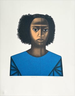 KEISHA M. Hand Drawn Lithograph Portrait, Afro Hairstyle, Signed, 2008