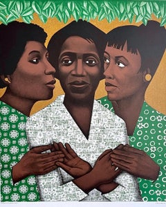 LINKS TOGETHER Original Lithograph 1996 Rare Art Poster, Black Women Portrait